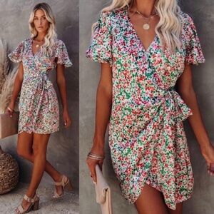 Vici Floral Wrap Dress – Satin Mini, Size S